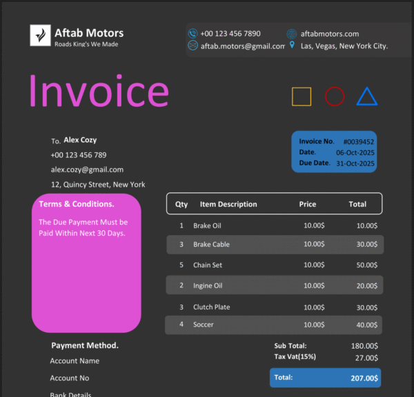 Fillable PDF Sales Invoice Template Design 1 - Automated Calculations - Image 3