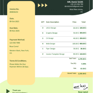 Fillable PDF Sales Invoice Template Design 5 - Automated Calculations