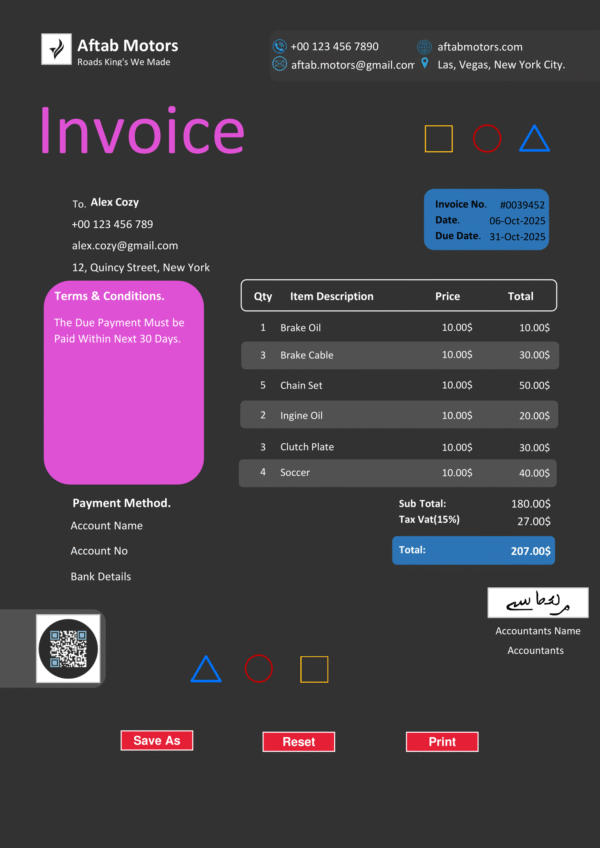Fillable PDF Sales Invoice Template Design 1 - Automated Calculations - Image 5
