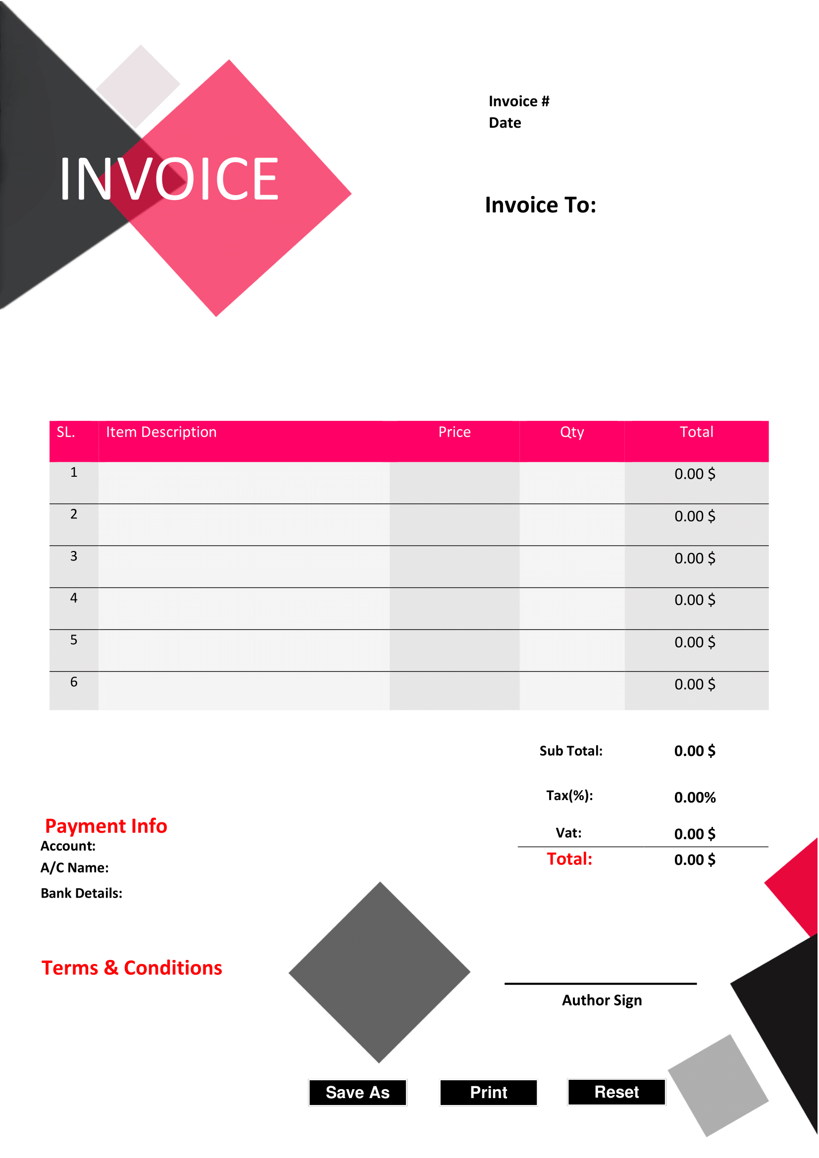 Fillable PDF Sales Invoice Template Design 9 - Automated Calculations - Image 3
