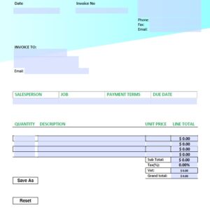 Fillable PDF Sales Invoice Template Design 7 - Automated Calculations