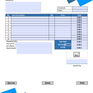 Fillable PDF Sales Invoice Template Design 3 - Automated Calculations