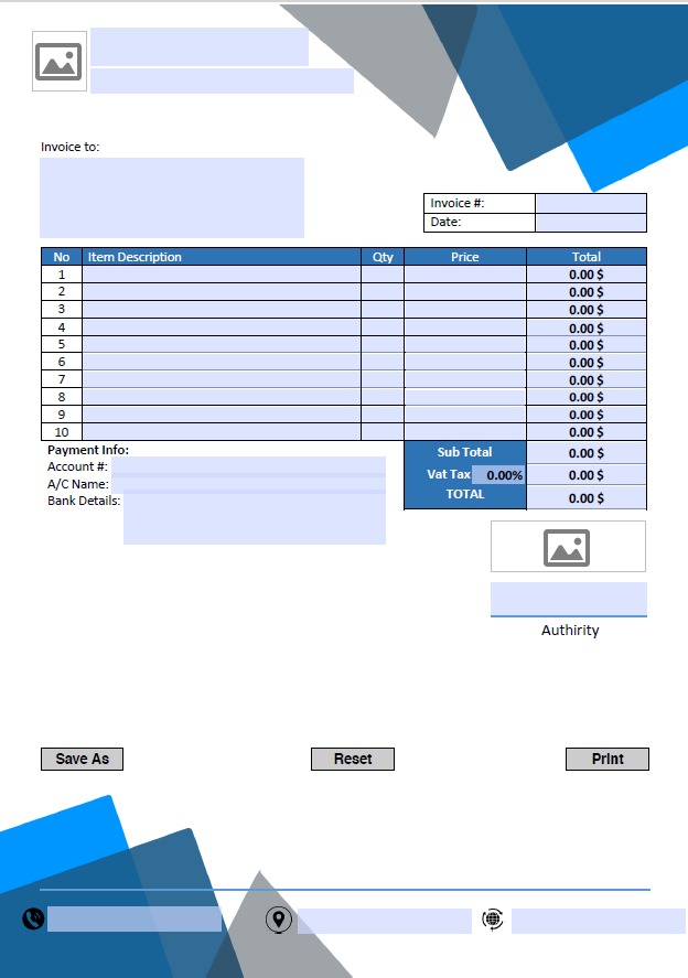 Fillable PDF Sales Invoice Template Design 3 - Automated Calculations