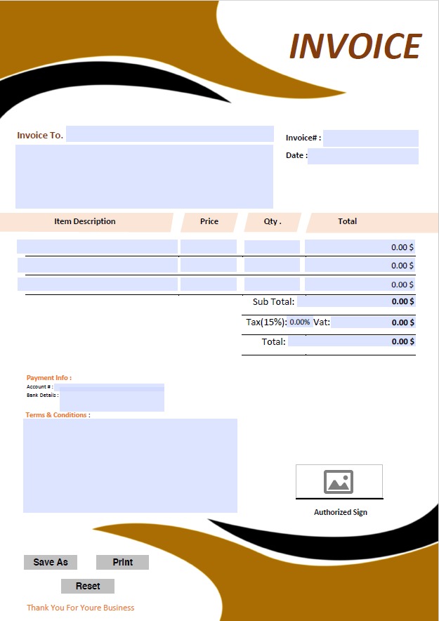 Fillable PDF Sales Invoice Template Design 11 - Automated Calculations