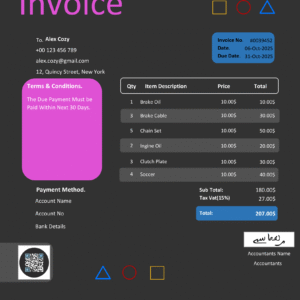 Fillable PDF Sales Invoice Template Design 1 - Automated Calculations
