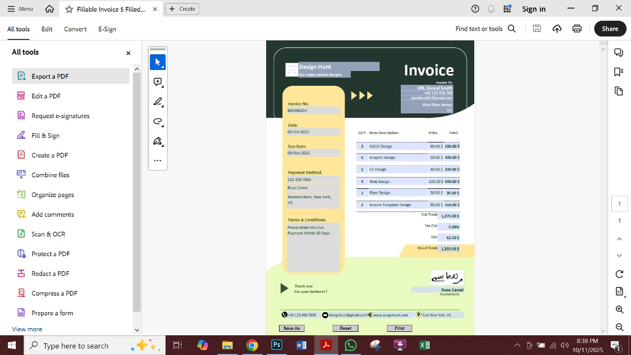 Fillable PDF Sales Invoice Template Preview