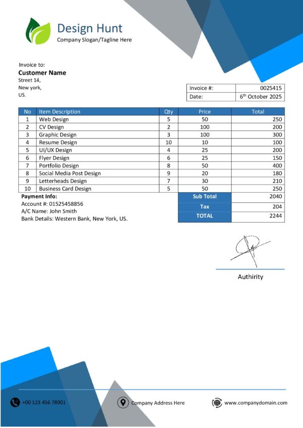 Professional MS Word Sales Invoice Template Design 5 - Fully Editable & Instant Download