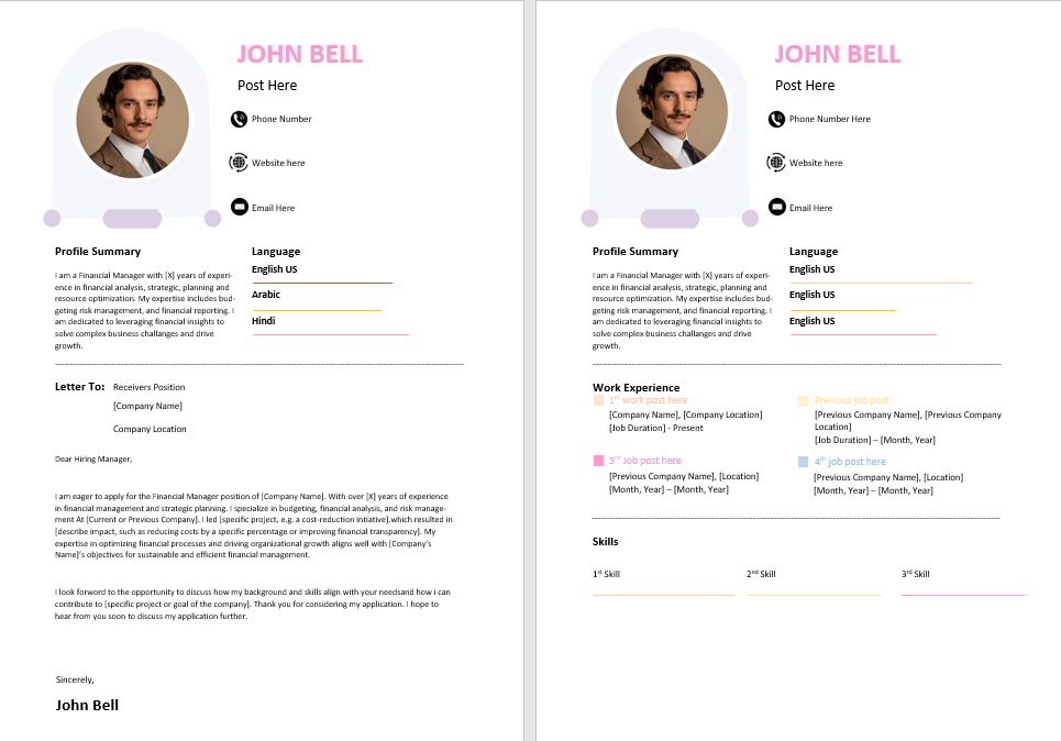 Premium MS Word CL and Resume Template Design 1 - Fully Editable & Instant Download - Image 2