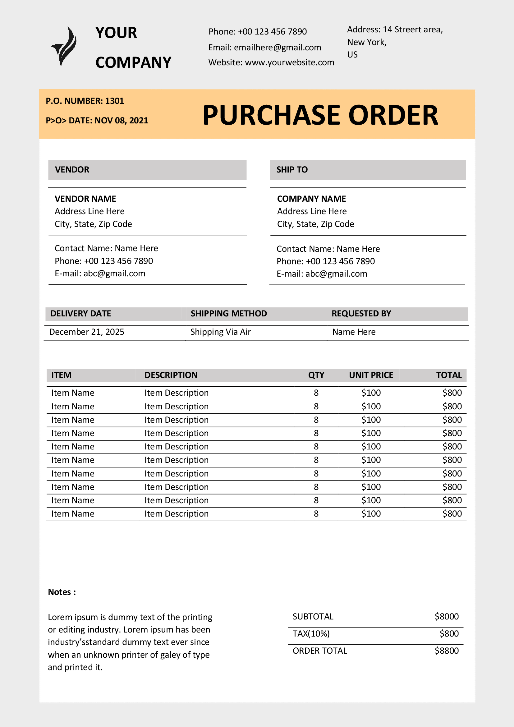 Premium MS Word Purchase Order Template Design 1 - Fully Editable & Instant Download - Image 3