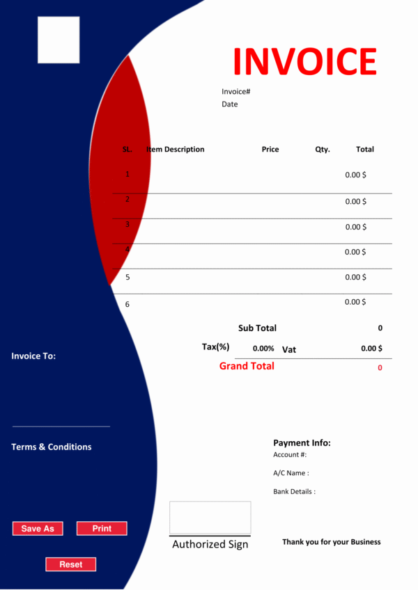 Fillable PDF Sales Invoice Template Design 2 - Automated Calculations - Image 2