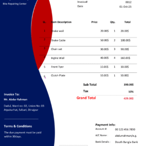 Fillable PDF Sales Invoice Template Design 2 - Automated Calculations