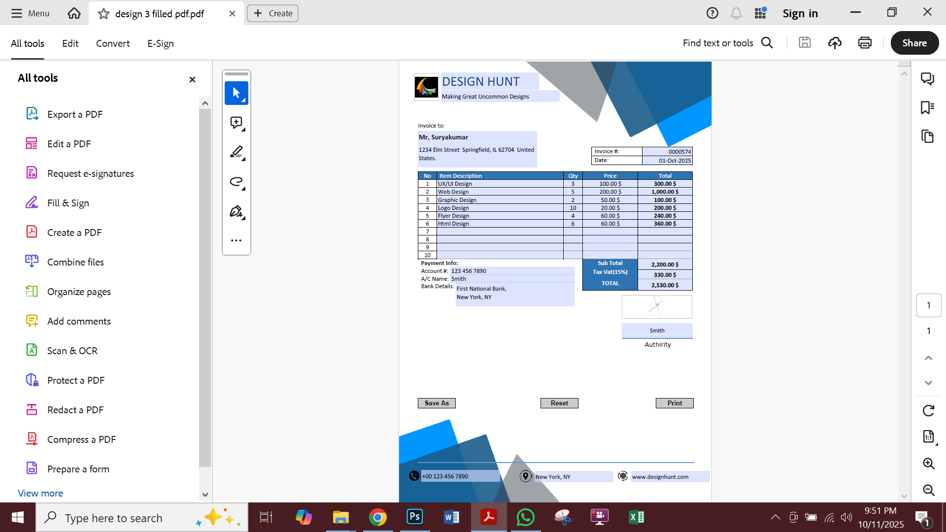 Fillable PDF Sales Invoice Template Preview
