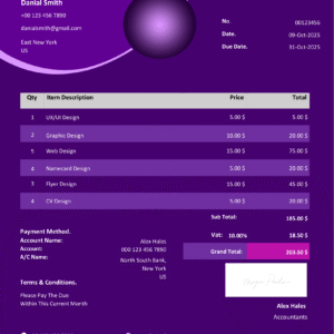 Fillable PDF Sales Invoice Template Design 4 - Automated Calculations