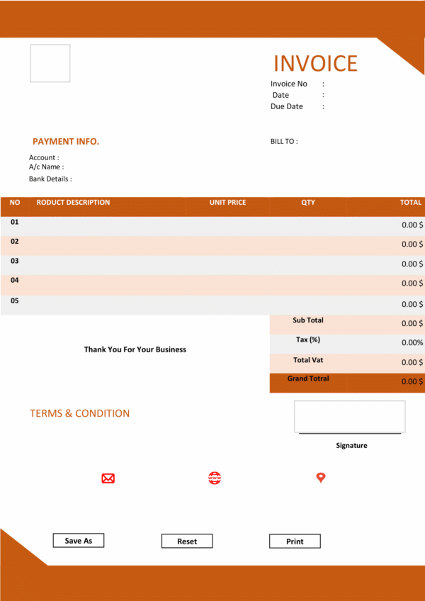 Fillable PDF Sales Invoice Template Design 6 - Automated Calculations - Image 3