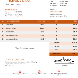 Fillable PDF Sales Invoice Template Design 6 - Automated Calculations