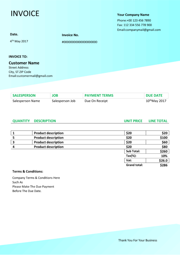 Professional MS Word Sales Invoice Template Design 2 - Fully Editable & Instant Download - Image 3