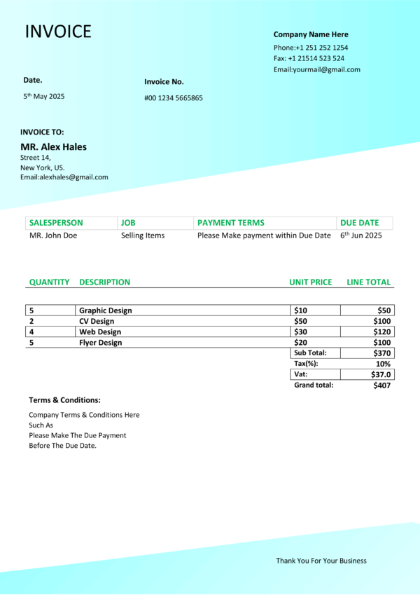 Professional MS Word Sales Invoice Template Design 2 - Fully Editable & Instant Download