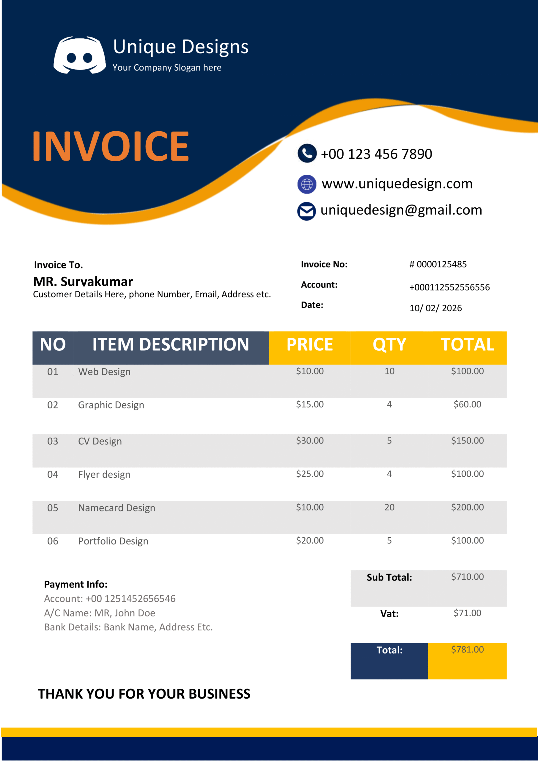 Premium MS Word Sales Invoice Template Design 8 - Fully Editable & Instant Download
