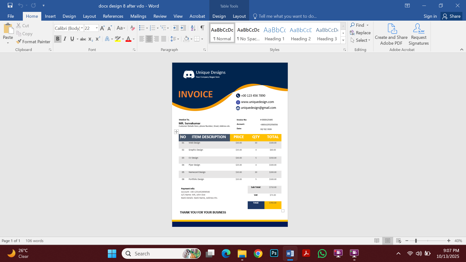 Design 8 Invoice Template