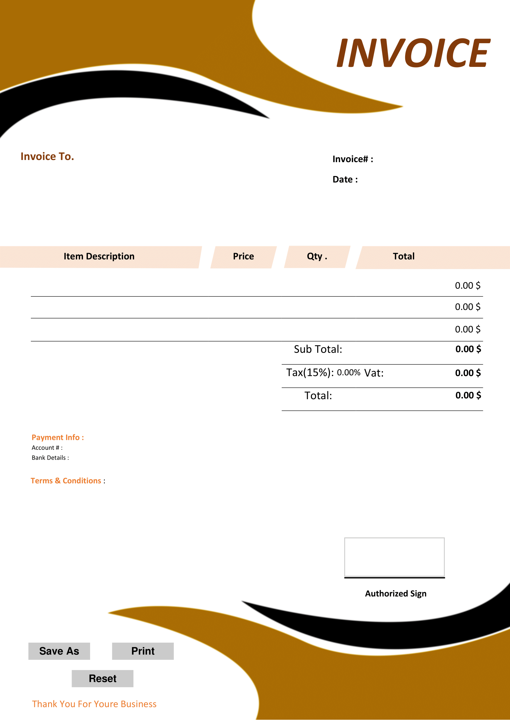 Fillable PDF Sales Invoice Template Design 11 - Automated Calculations - Image 2