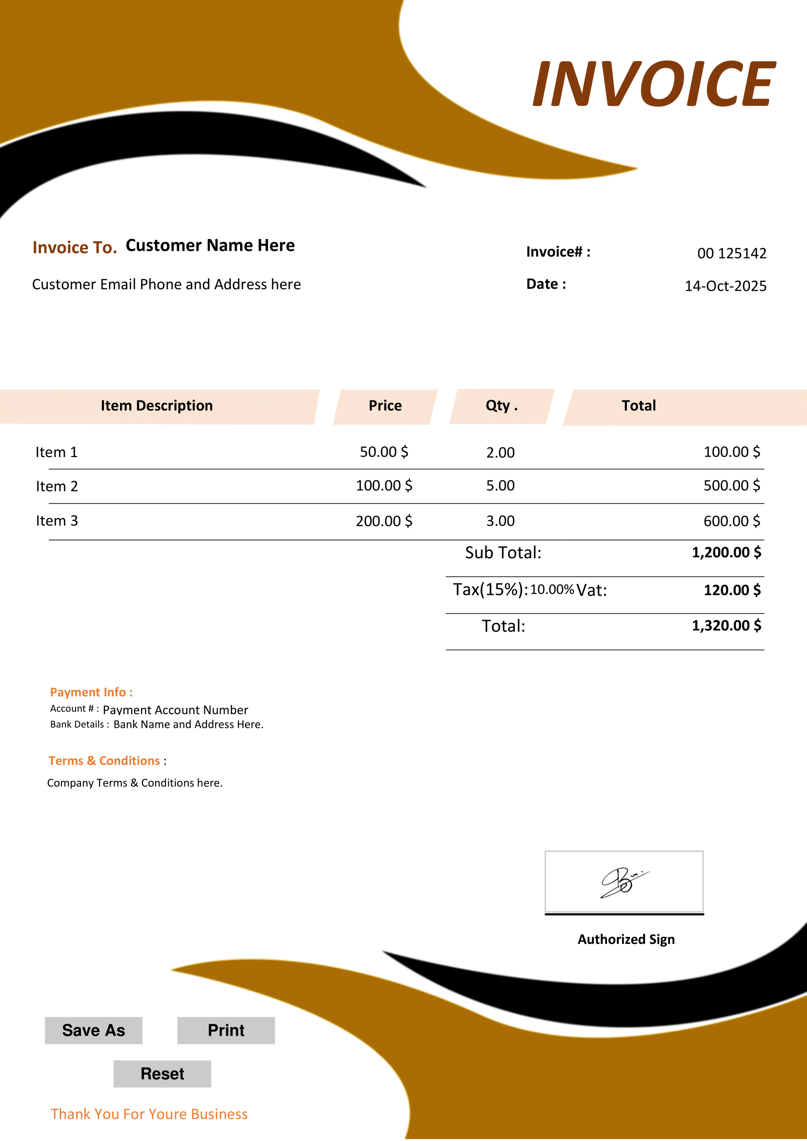 Fillable PDF Sales Invoice Template Design 11 - Automated Calculations - Image 3