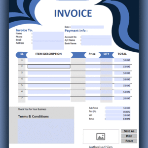 Fillable PDF Sales Invoice Template Design 12 - Fully Editable & Instant Download