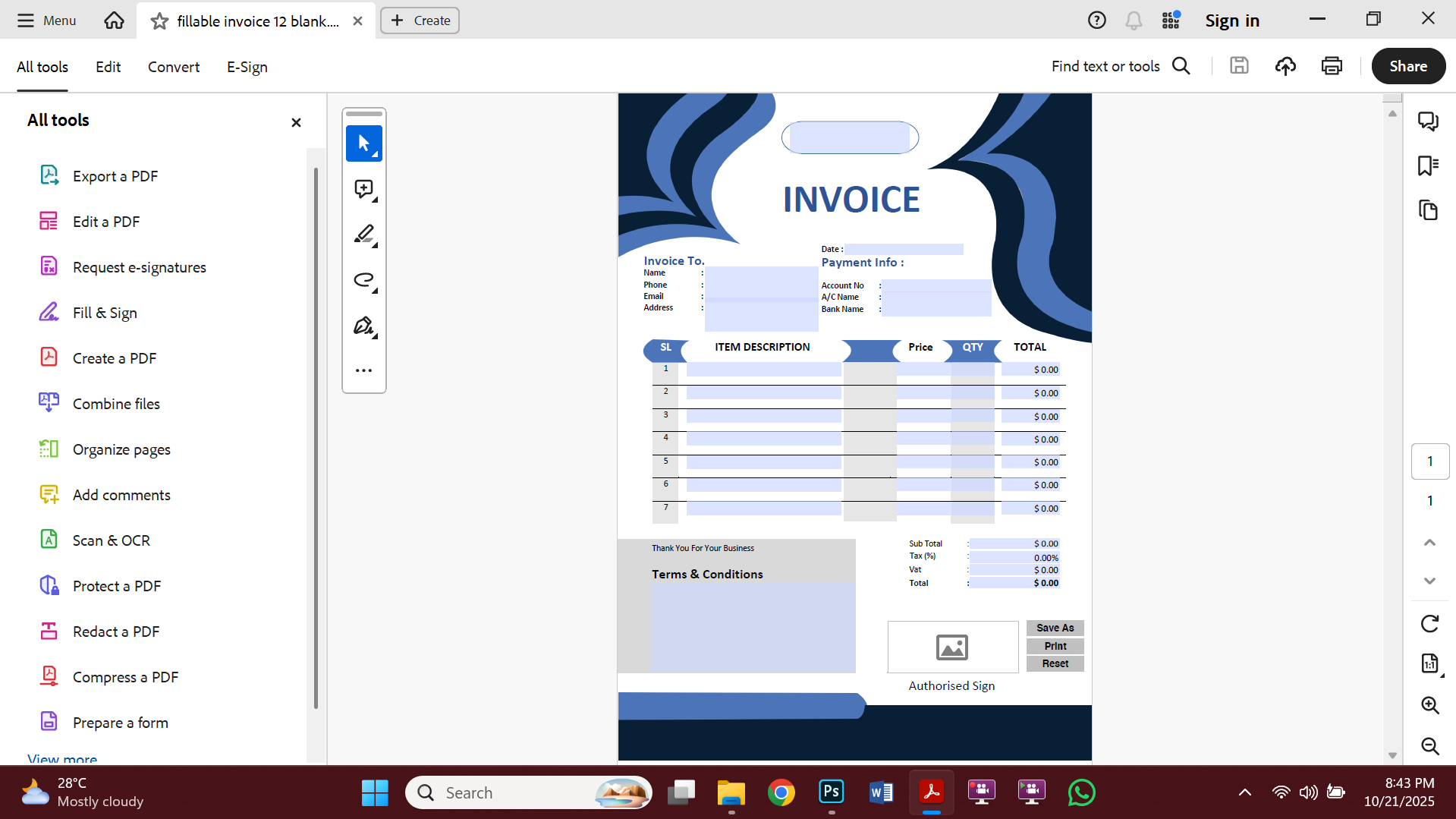 Premium MS Word Purchase Order Template