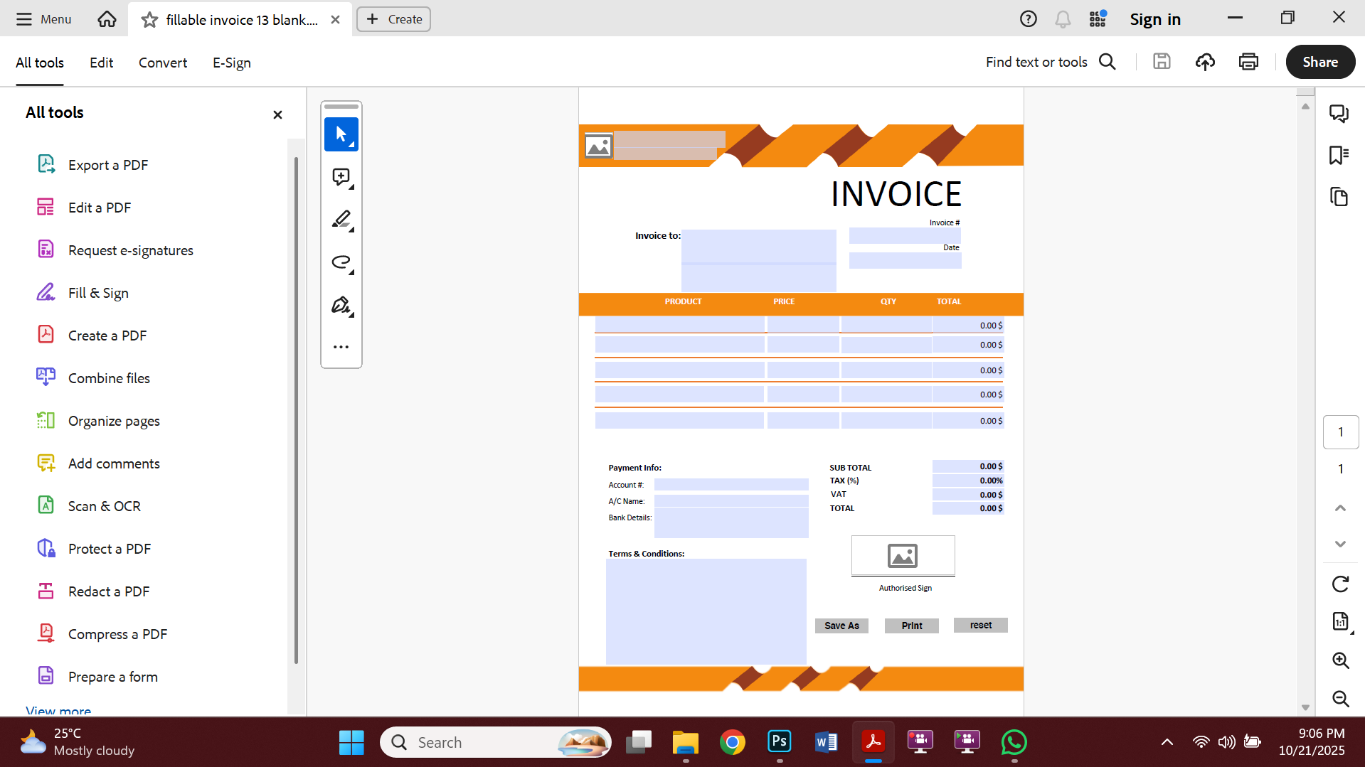 Fillable PDF Sales Invoice Template Design 13
