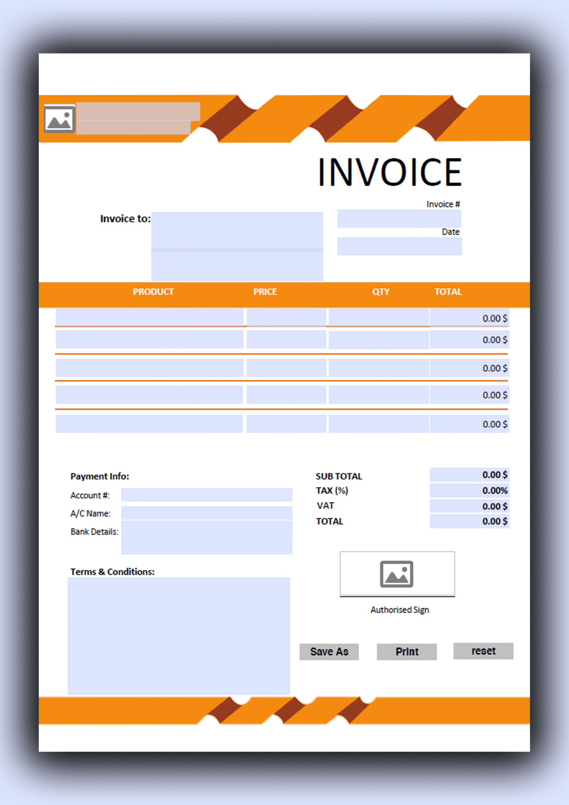 Fillable PDF Sales Invoice Template Design 13 - Fully Editable & Instant Download