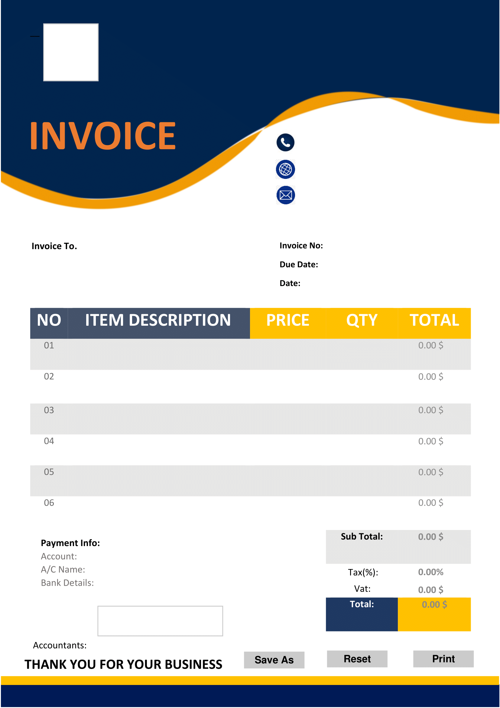 Fillable PDF Sales Invoice Template Design 8 - Automated Calculations - Image 3