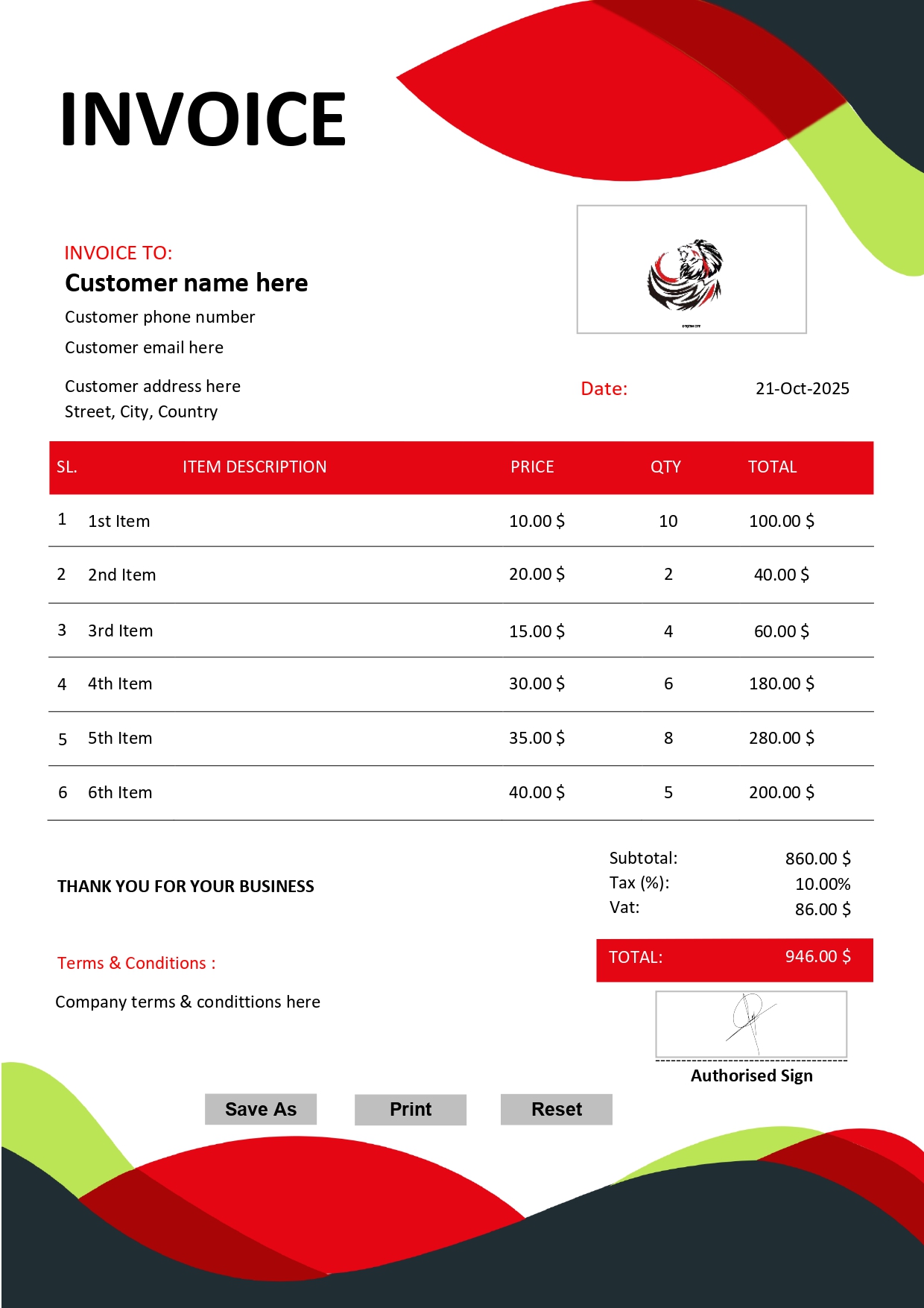 Fillable PDF Sales Invoice Template Design 16 - Fully Editable & Instant Download - Image 3