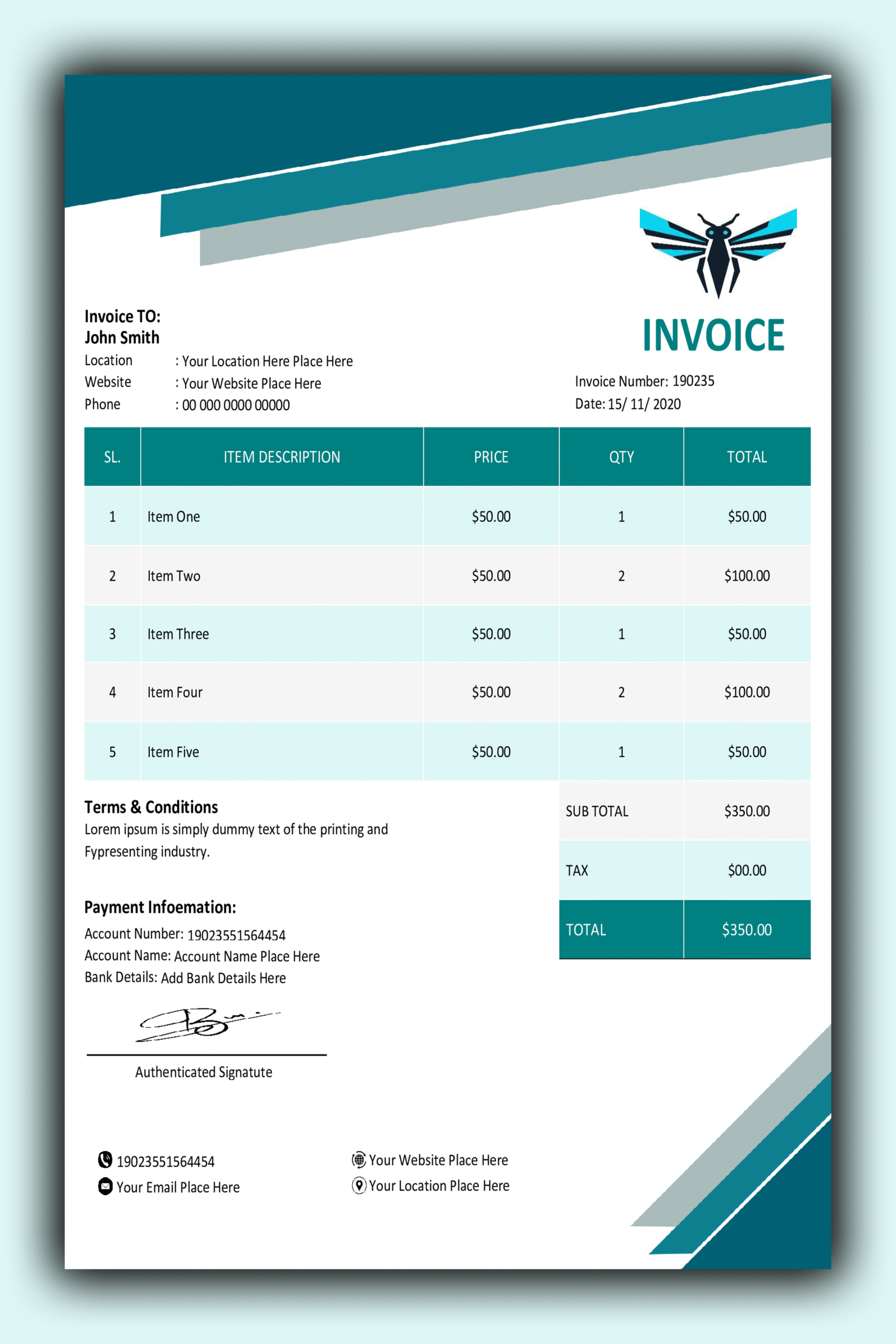 Premium MS Word Sales Invoice Template Design 16 - Fully Editable & Instant Download
