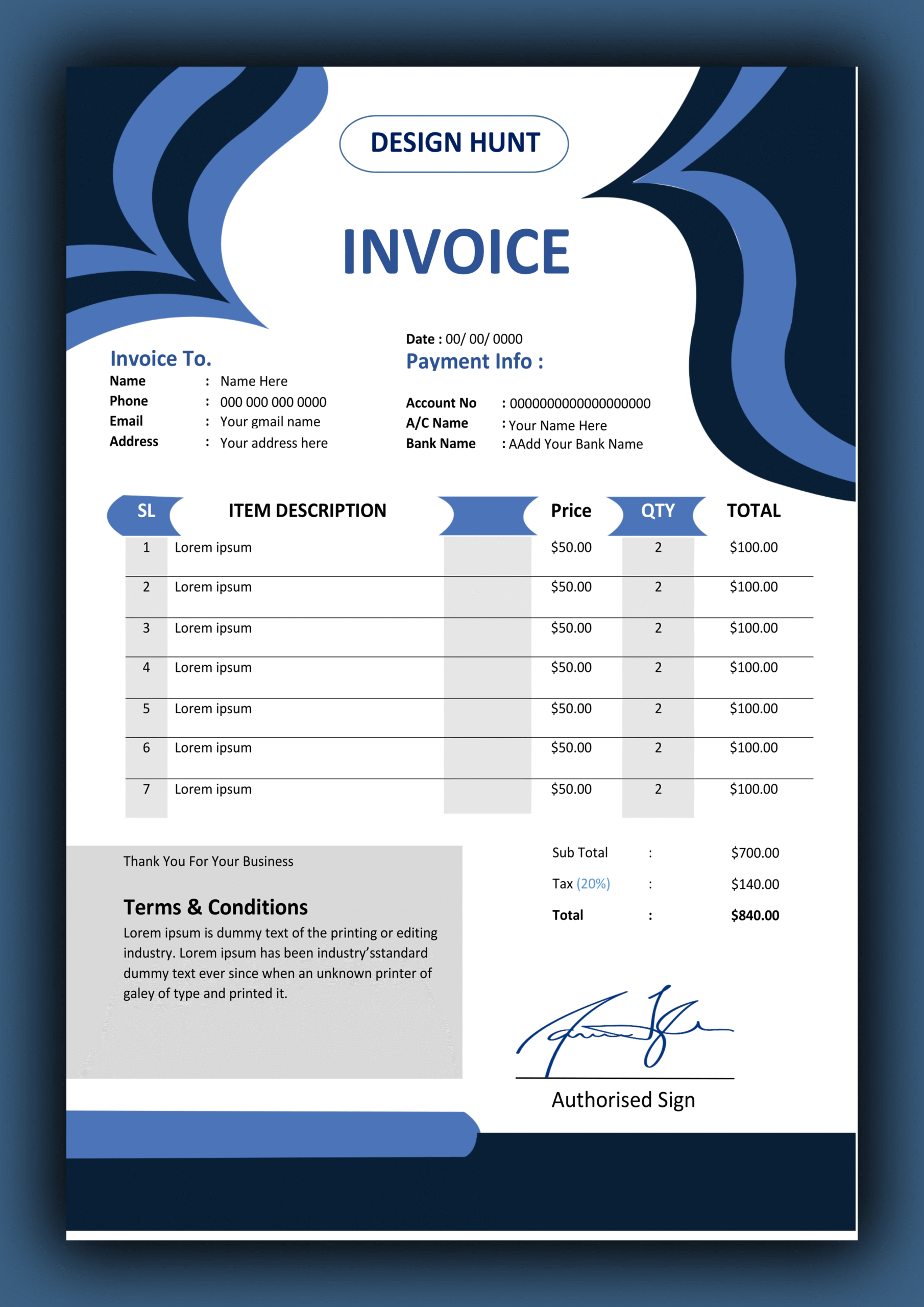 Premium MS Word Sales Invoice Template Design 12 - Fully Editable & Instant Download