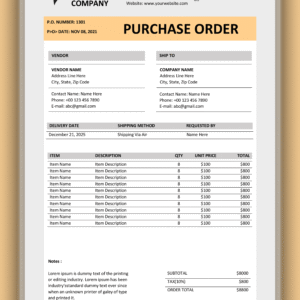 Premium MS Word Purchase Order Template Design 1 - Fully Editable & Instant Download