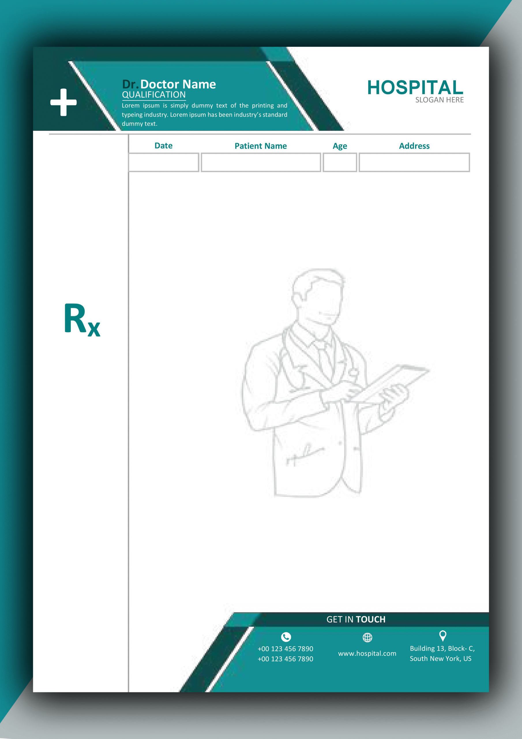 MS Word Doctors Pad Prescription Design 1 - Fully Editable & Instant Download