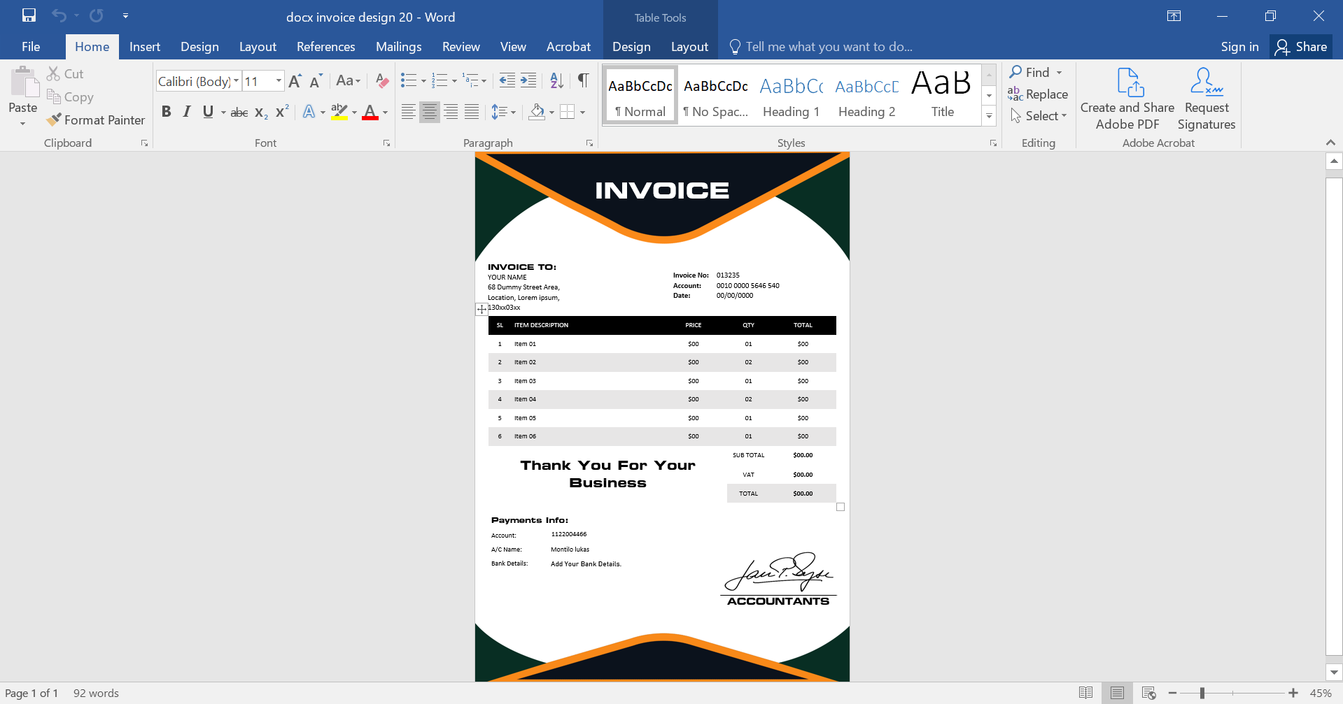 Modern MS Word Invoice Template Design 20 Preview