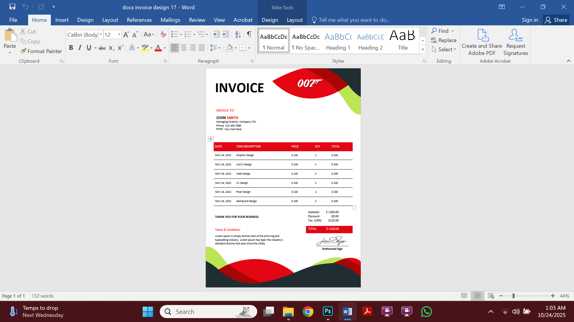 Professional MS Word Invoice Template Design 17 Preview