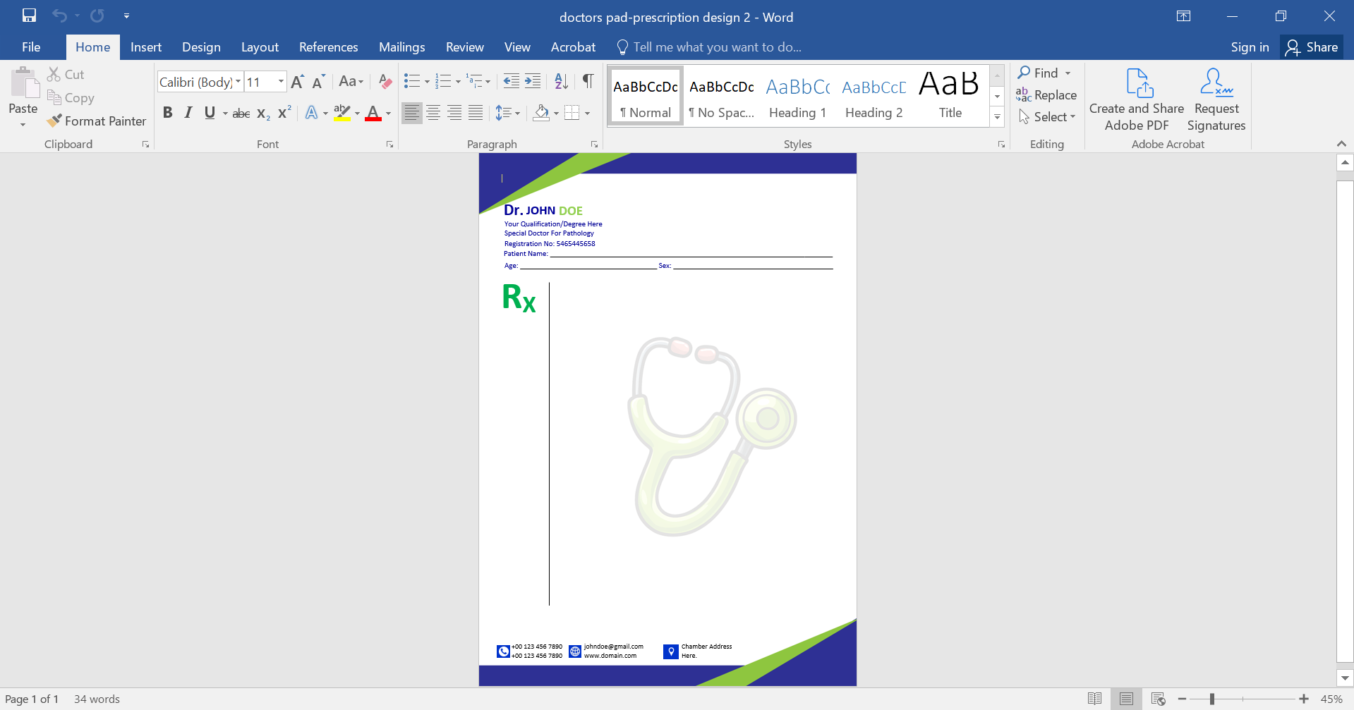 Professional Doctors Pad Prescription Template Design 2 Preview