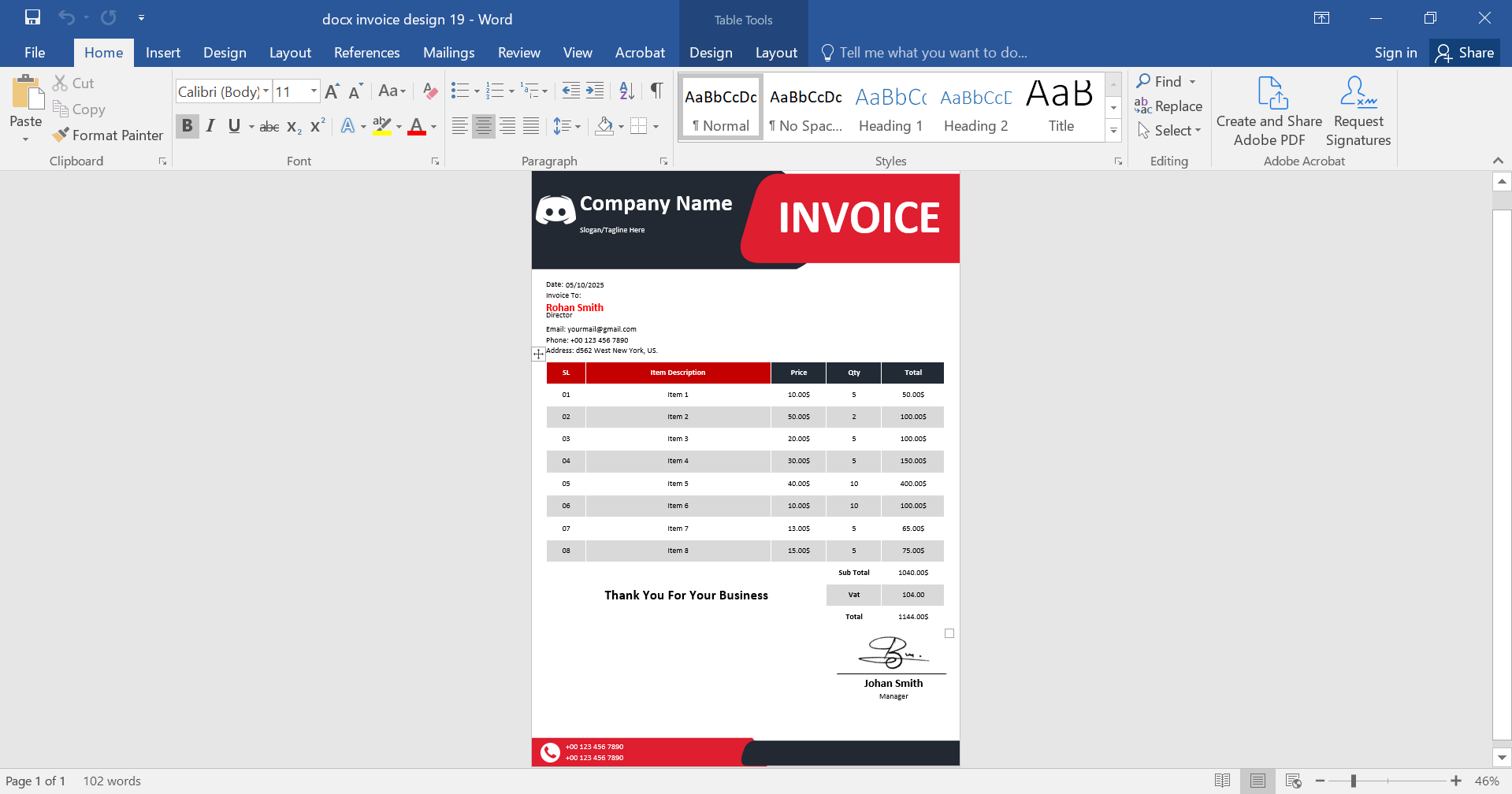 Professional MS Word Invoice Template Design 19 Preview