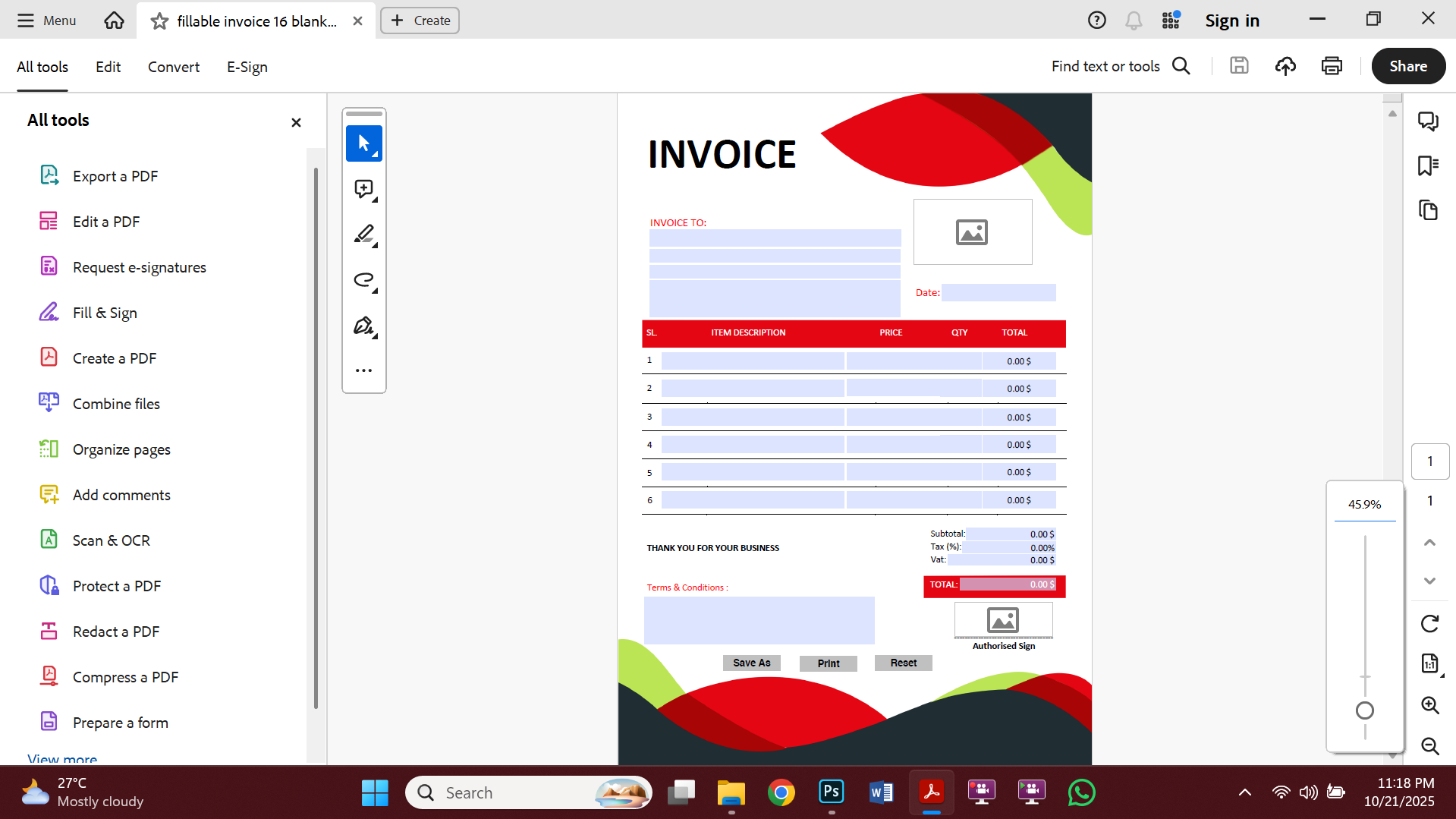 Fillable PDF Sales Invoice Template Design 13