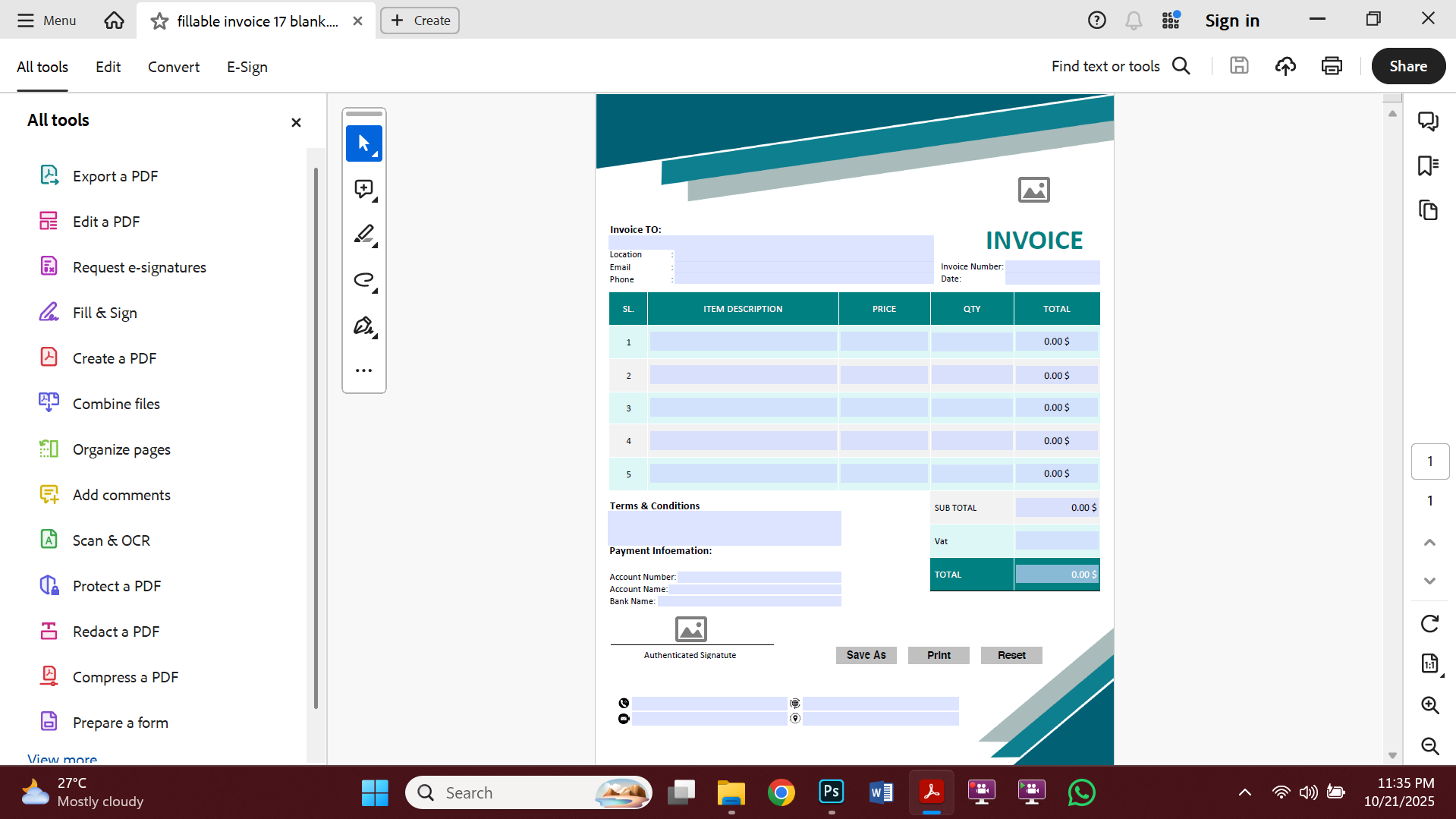 Fillable PDF Sales Invoice Template Design 13