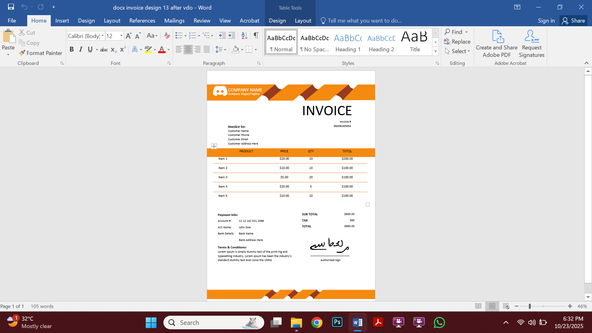 Professional MS Word Invoice Template Design 13 Preview