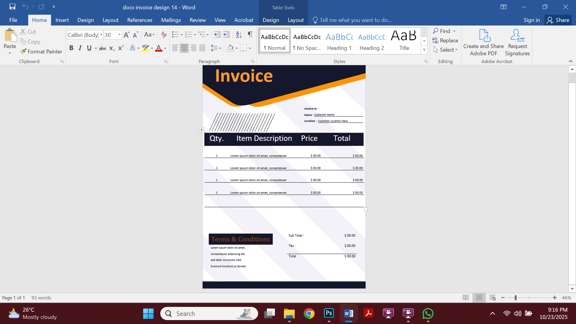 Professional MS Word Invoice Template Design 14 Preview