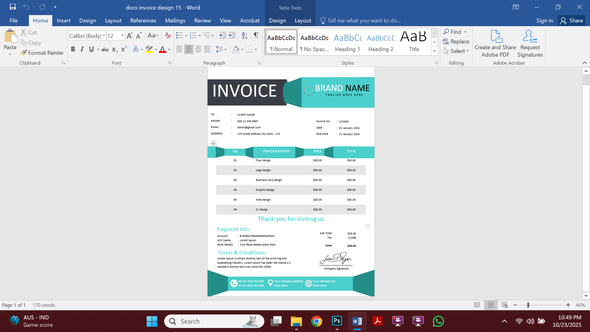 Professional MS Word Invoice Template Design 15 Preview