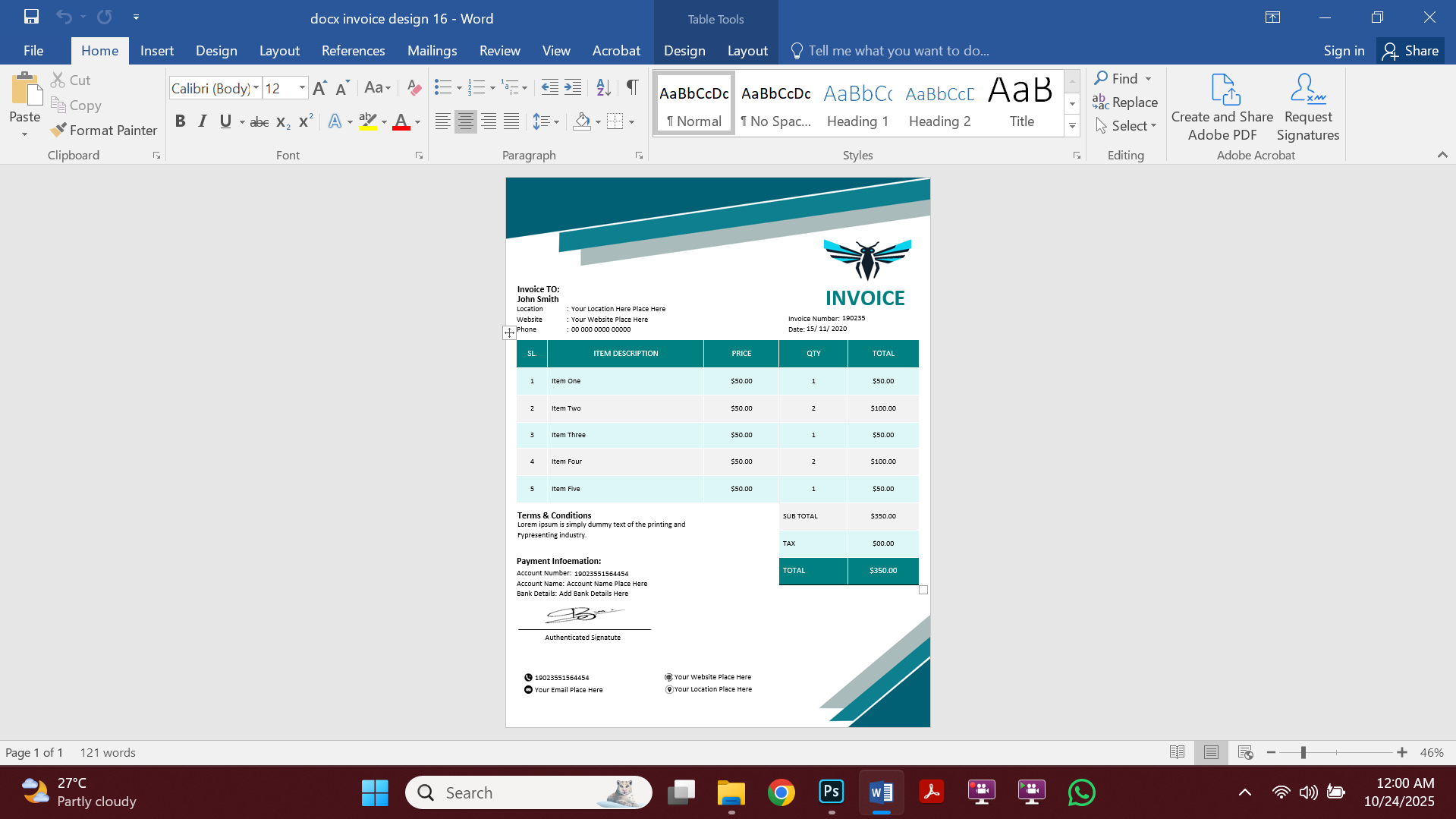 Professional MS Word Invoice Template Design 16 Preview