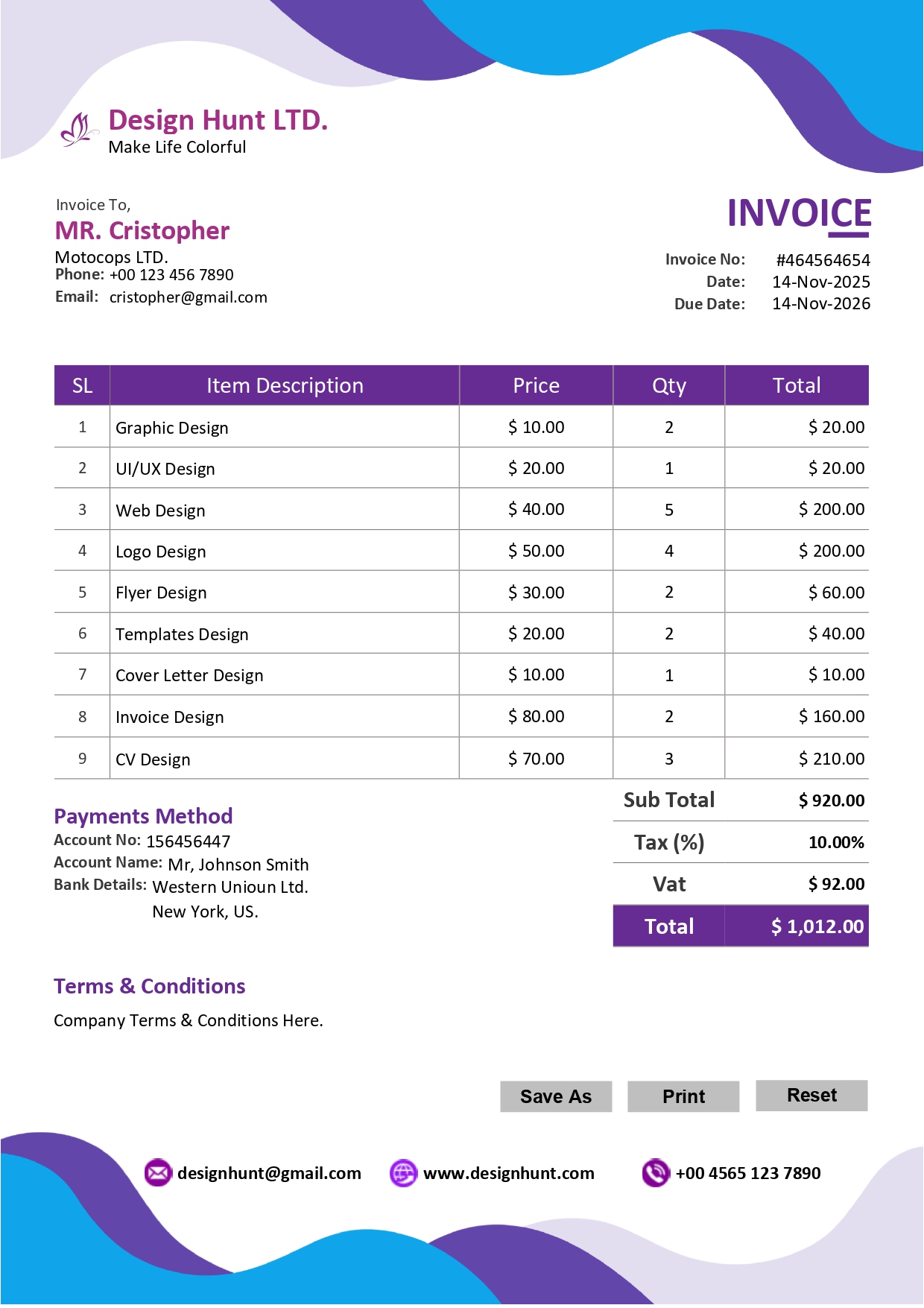 Fillable PDF Invoice Template Design 21 - Professional & Editable - Image 2