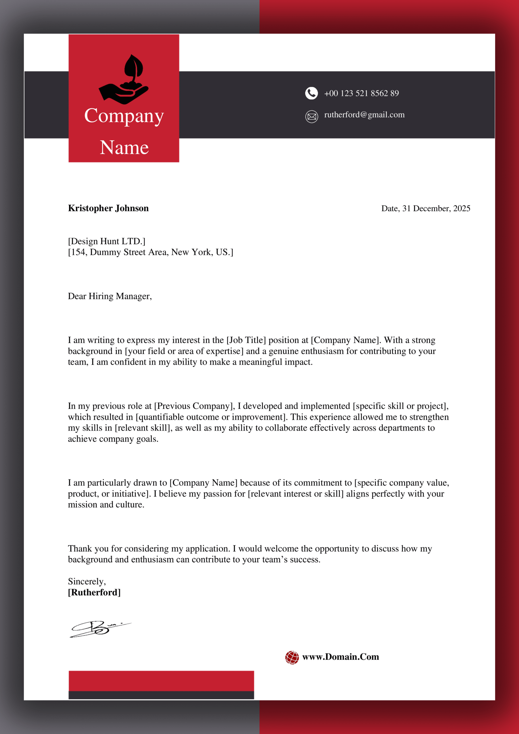 MS Word Cover Letter Design 1 - Fully Editable & Instant Download