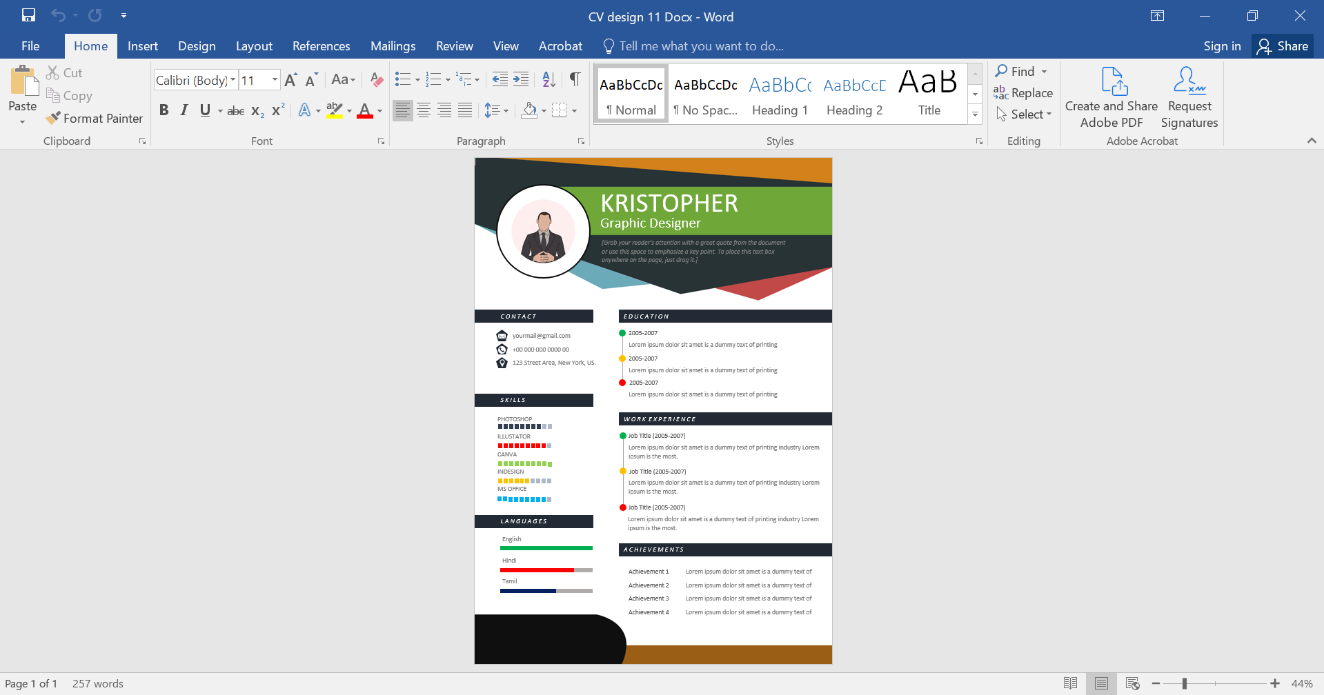 Elegant MS Word CV Template Design 11 Preview