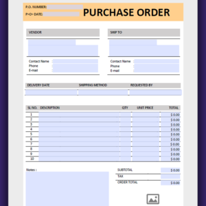 Fillable PDF Purchase Order Template Design 2 | Automatic Calculation