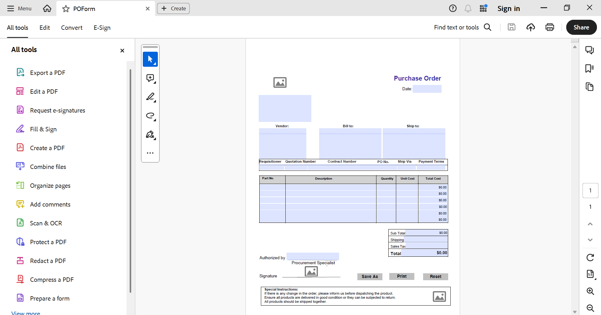 Professional Purchase Order Template Preview